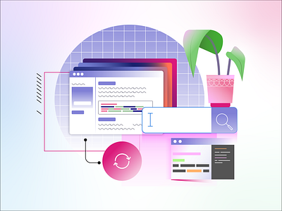 Learn Code Illustration #5 aesthetic code coding design editor gradient grid icon illustration learn learning plant plants search text editor ui vector vectors web website