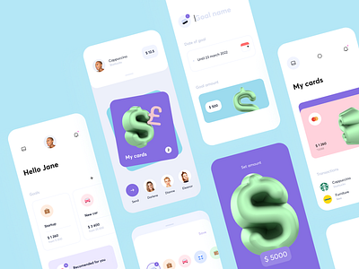 Finny - Gen Z Mobile bank 3d bank banking cards envelope etheric fin tech finance finances fintech gen z mobile bank neobank saving thrc transactions transfer ui ux vault