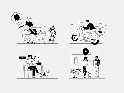 Express Delivery Service Line Illustration application blackandwhite delivery design eat express fast food illustration line logo minimal minimalist monochrome motorcycles page service simple ui website