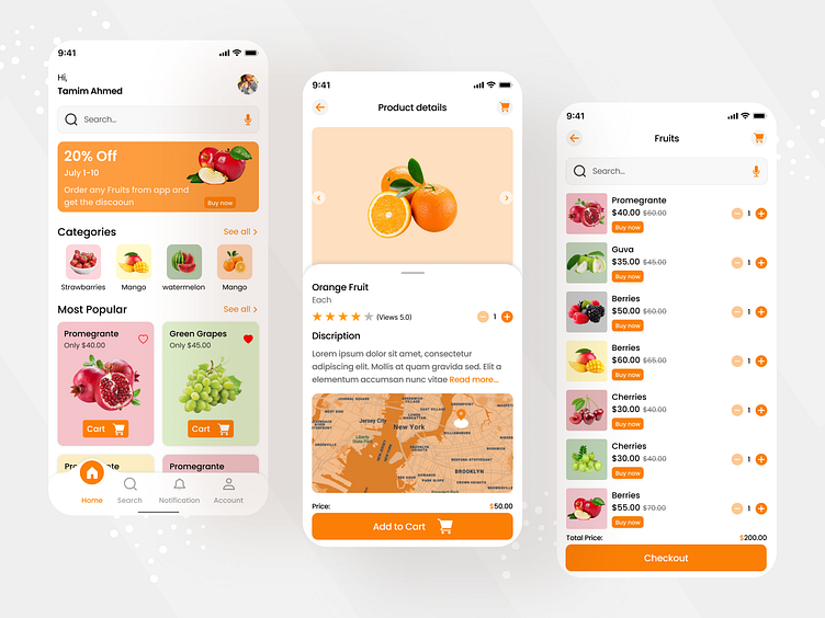 Fruits mobile app ui design by Mamun Ahmed on Dribbble