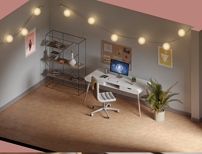 Home office interior 3d architecture blender design furniture interior office room