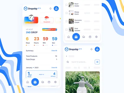 Dropship - Portfolio app branding design drop dropship ecommerce light mobile ui navigation pattern portfolio shipping shopify spreadsheet table timer ui ux