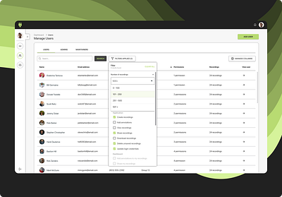 Users dashboard application dashboard design empty state filter manage manage columns manage users management sort table ui users ux webapp