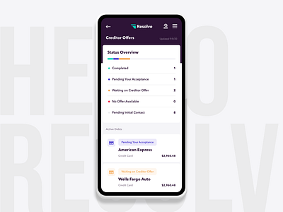 Creditor Offers Dashboard accounts app chart finance finance app mobile personal finance ui user experience user interface ux