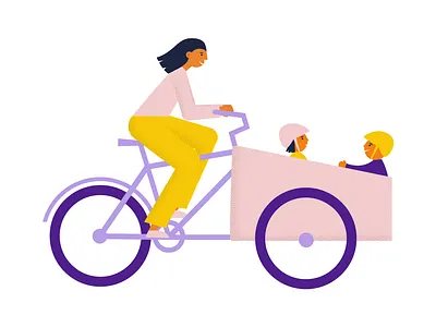 Bakfiets vector illustration bakfiets bicycle bike cargo cargo bike children clipart cyclist flat illustration mother netherlands ride transport transportation vector