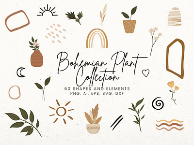 Boho Plants Collection bohemian elements boho clip art flower svg illustration