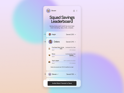 DAILY UI 019 - Leader board - Squad Savings Leader board 100daysofui app dailyui design fin tech finance glass ui leader board leaderboard money savings ui ux