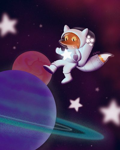 Picking Stars artwork astronaut childrenbook digital art digital illustration digital painting fox hellzes illustration ilustración ilustración infantil kidsillustration kidslitart planets renard space stars zorro