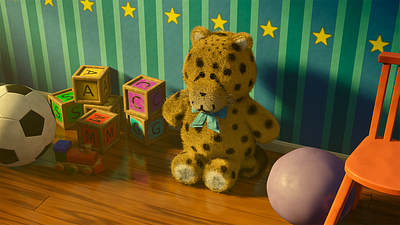 Teddy's playroom 3dmodel ball blender blender3d children color cubes cycles hair photoshop render room teddy toy toys