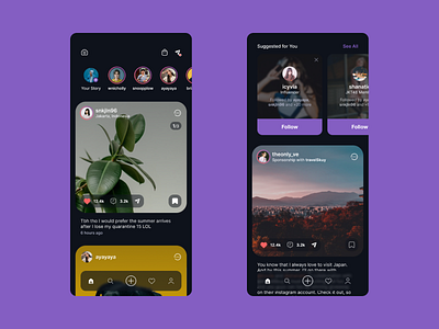 Instagram Clone 📷 app dark ui design instagram mobile redesign ui ux