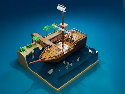 Ship in port 3dmodel beach blender blender3d boat color cycles design island lowpoly photoshop port render sea ship warm water