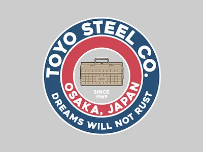 A Toyo Steel Co. sticker design badge badgedesign bold design design illustration japan japanese logo logo design logodesign osaka toolbox vintage