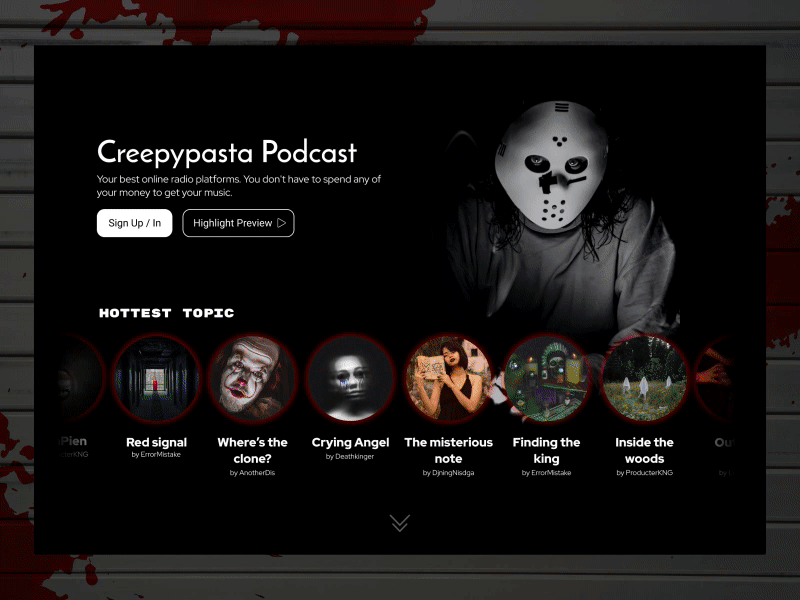 Potcast website design - Creepypasta Potcast design horror potcast ui ux web website