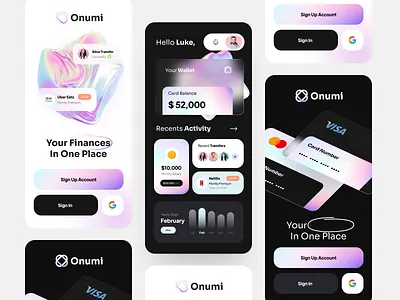 Onumi - Financial Management App app design ui bank account banking best ui app design branding credit card defi app finance finance app financial app fintech identity mobile app design mobile application ui money transfer trading ui app design ux app design wallet wallet app