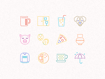 Embroidered icon set cozy design design tools embroidered embroidery food graphic design icon set icons pets stitch vector art vector icons weather