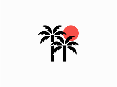 Geometric Palm Trees Logo beach branding design emblem fun geometric holiday identity illustration logo mark ocean palm sea sun symbol tourism travel trees vector