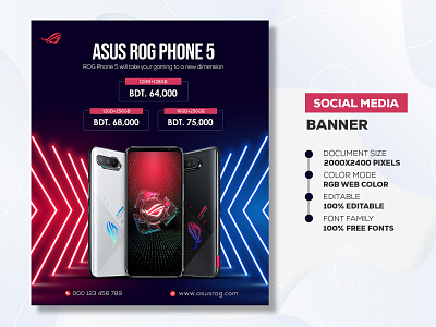 Asus Rog Phone 5 - Social Media Banner Template asus asus phone asus rog 5 asus rog phone 5 design social media banner social media banner design social media banner design ideas social media banner design size social media banner pack free social media banner template social media posts and banners