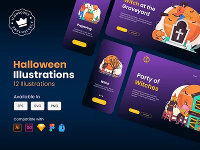 Halloween illustration Pack app illustration characters flat flat illustration flat illustrations graphic design halloween halloween party horror illustrations illustration illustration set pumpkin illustrations scary illustrations spooky ui web illustration witch witch illustration witch party
