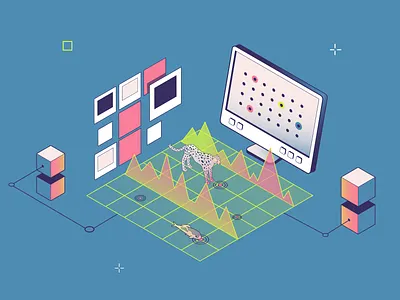 Data Science protects rare animals 2d animal cartoon data science illustration isometric isometry nature protection technology vector