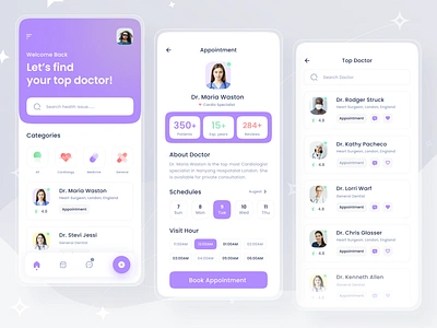 Aid+ Online Doctor Appointment App animation app design appointment clean clinic color design doctor app doctor booking graphic design interface medical app mobile app schedule app typography ui ux