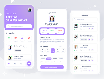 Aid+ Online Doctor Appointment App animation app design appointment clean clinic color design doctor app doctor booking graphic design interface medical app mobile app schedule app typography ui ux