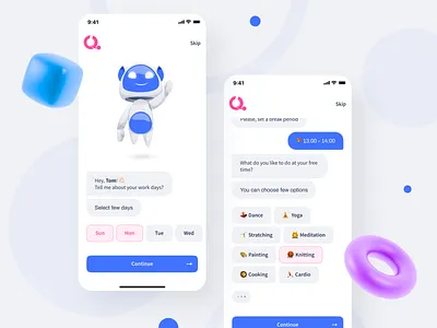 Onboarding. ChatBot. app blue chatbot mobile onboarding ui