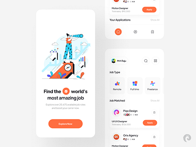 Job Finder app design application design job application job finder job finder app job listing job portal job search minimal minimalist mobile app mobile design piqo design popular design popular shot ui design uiux design