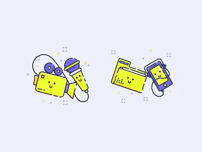 Camera and Microphone Characters. audio video graphic design icon design iconography kawai playfull recording vector illustration video editing