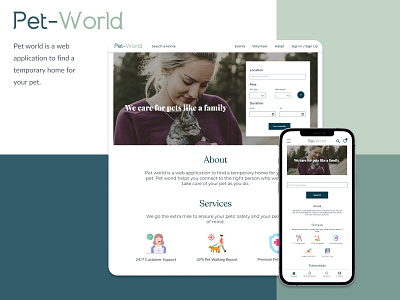 Mobile Application and Website for Pet - World adobexd branding design figma green iphone landingpage logo mobileapp petapplication ui uiux ux webapp