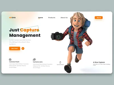 camera landing page design 3d ayesha6634 camera design ecommerce homepage illustration interface landing page leans minimal ui web web design website