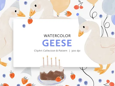 Watercolor Geese Clip Art & Pattern Collection baby bird pattern birthday party children children pattern childrens illustration clipart goose pattern gouache painting illustration kids kids illustration kids pattern nursery pattern spring pattern summer pattern watercolor bird watercolor painting watercolour