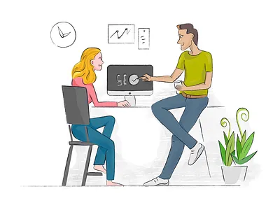 SEO business chat corporate happy help hero illustration lead need custom illustrations office seo seo specialist support team team work web illustration website