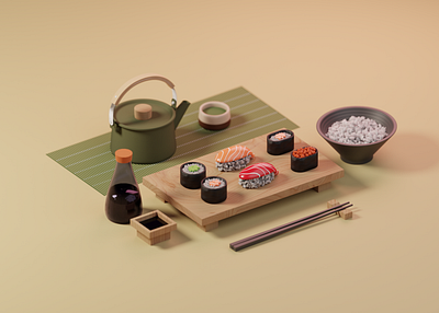 Sushi 3d art blender branding graphic design illustration sushi