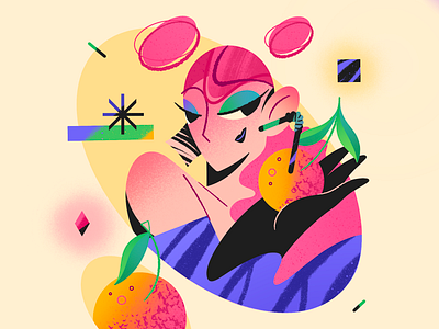 Girl with clementines app character character design chill drink face fashion flat geometry illustration minimal orange portrait relax shape summer texture trendy vector web