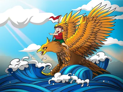 Dirgahayu Indonesia Ke-77 🇮🇩 adobe art branding clip studio paint design drawing figma flat flat illustration garuda graphic design illustration independence day indonesia ocean painting photoshop sea vector
