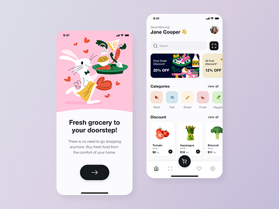 Grocery App app design free freebie home screen ios mobile mobile app onboarding shot ui uiux ux