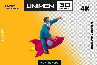 Businessman 3D Flying on Rocket Business Startup 3d 3d animation 3d art 3d character 3d illustration animation app art banner branding concept design graphic design illustration isometric landing page logo motion graphics page ui