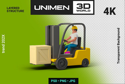 3D Man Worker in Loader with Box Container 3d 3d animation 3d art 3d character 3d illustration animation app branding design development graphic design illustration illustrations isometric landing page logo motion graphics page ui vector