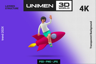 Businesswoman 3D Flying Rocket Business Startup 3d 3d animation 3d art 3d character 3d illustration animation app banner branding concept design development graphic design illustration isometric landing page logo motion graphics page ui