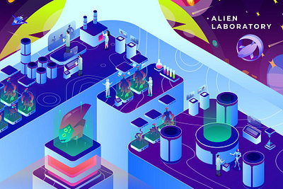 Alien Research Laboratory - Isometric Illustration 3d 3d animation 3d art 3d illustration animation app branding concept design development graphic design illustration isometric landing landing page logo motion graphics page pages ui