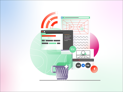 Learn Code Illustration #6 branding browser code coffee cup design editor gradient icon illustration learn pattern player star ui vector vectors video website wifi