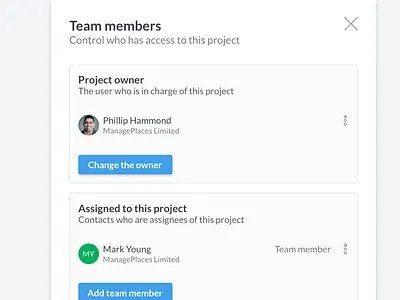 Team sidebar access control contacts sidebar team users