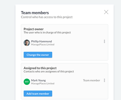 Team sidebar access control contacts sidebar team users