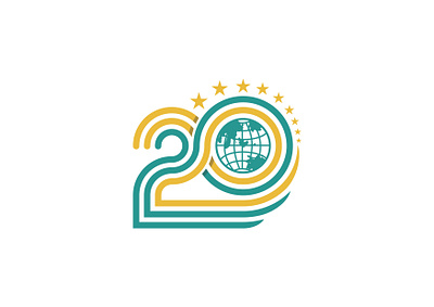 Number 20 Anniversary Design With Globe and Stars anniversary branding graphic design logo