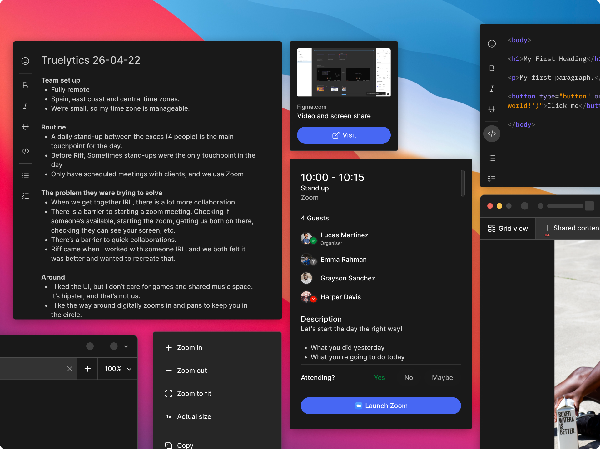 Shared content tabs - Riff code editor components dark theme link link sharing product design shared content text editor ui ux