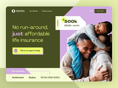 Octo Website brand brand design brand identity branding design icon illustration landing page life insurance logo modern people typography web designer webflow website