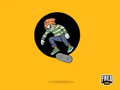 Frea Studio Mascot Character branding cartoon character creative design designstudio graphic design icon illustration kickflip logo mascot mascotcharacter mascotlogo skateboard skateboarding trend vans vector