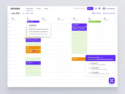 Oxygen Healthcare EHR: Appointments app appointments calendar design healthcare teleheatlh ui ux web