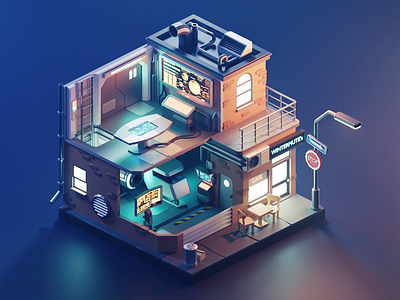 Secret Base 3d base blender diorama illustration isometric lowpoly render scifi xcom