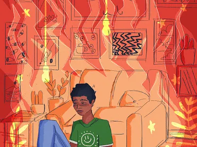 house on fire cat illustration color fire hot house illustration
